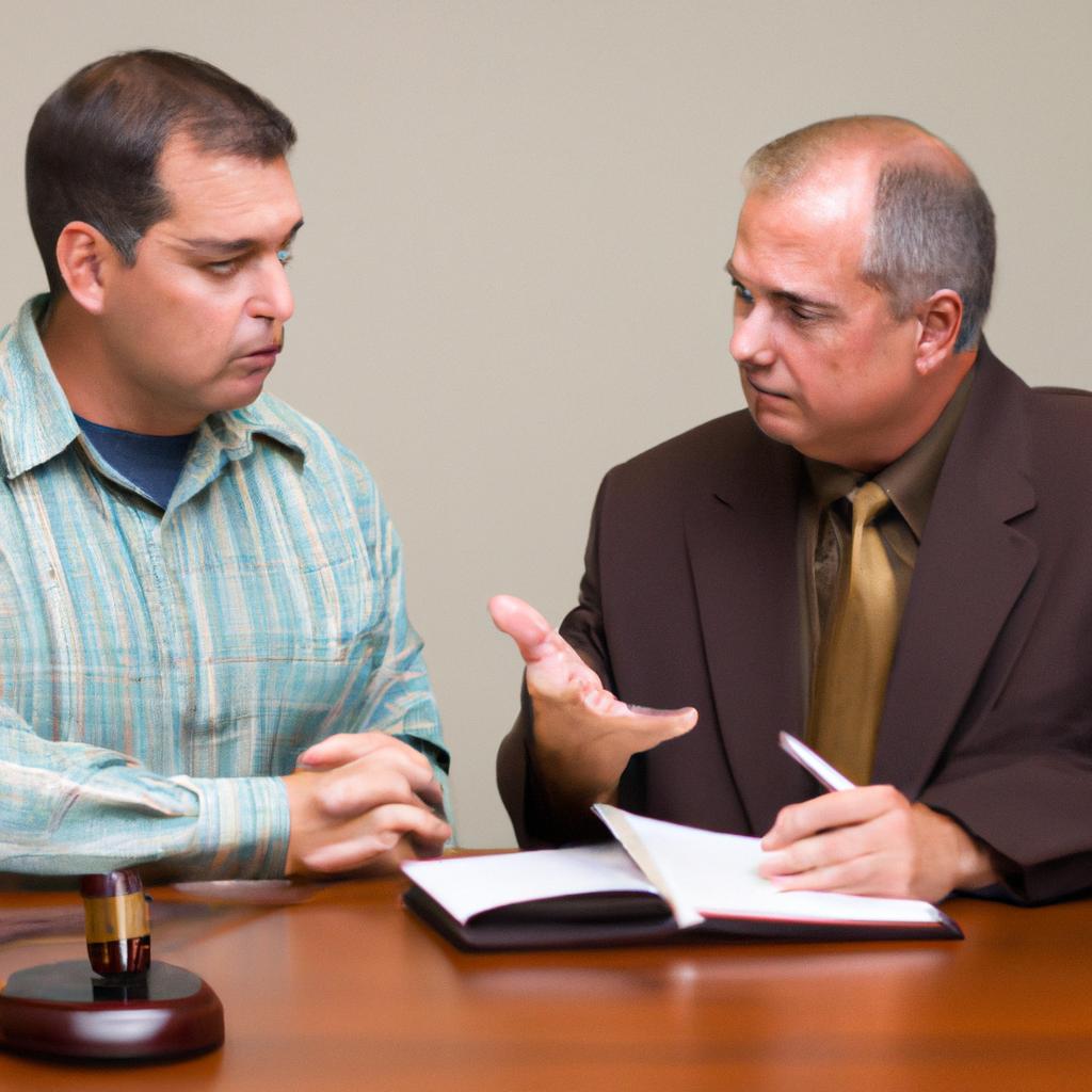 A bankruptcy lawyer explaining the bankruptcy process to a client during a free consultation.